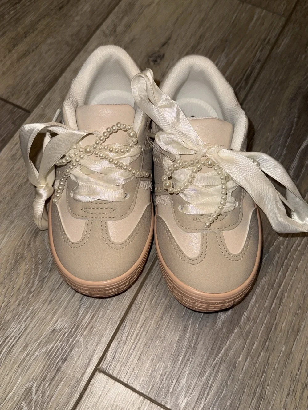 cupcakes & cashmere Cream and Blush Pearl Ribbon Kids Sneakers